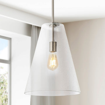 Arlo 11.5" Mid-Century Modern Iron/Seeded Glass LED Pendant - JONATHAN Y